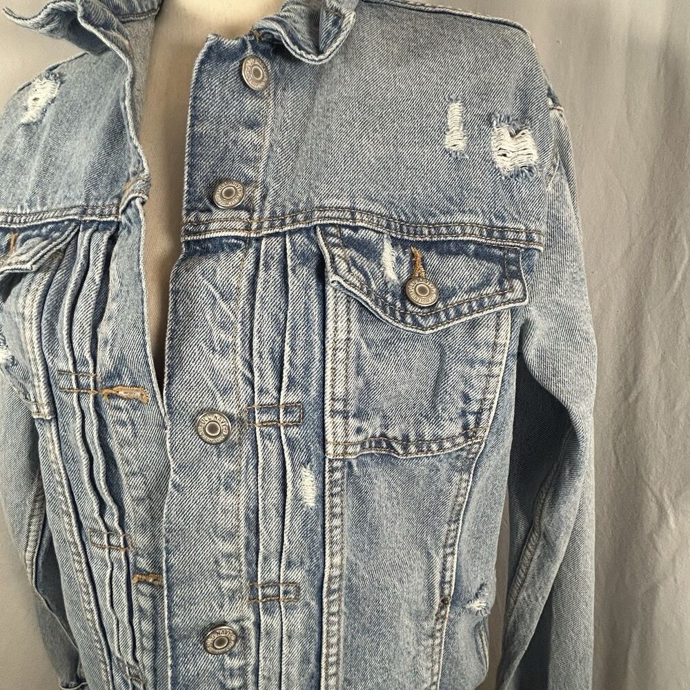 Old Navy Denim Jean Jacket Blue Distressed Cotton Trucker Western Women Med Tall - Picture 4 of 16